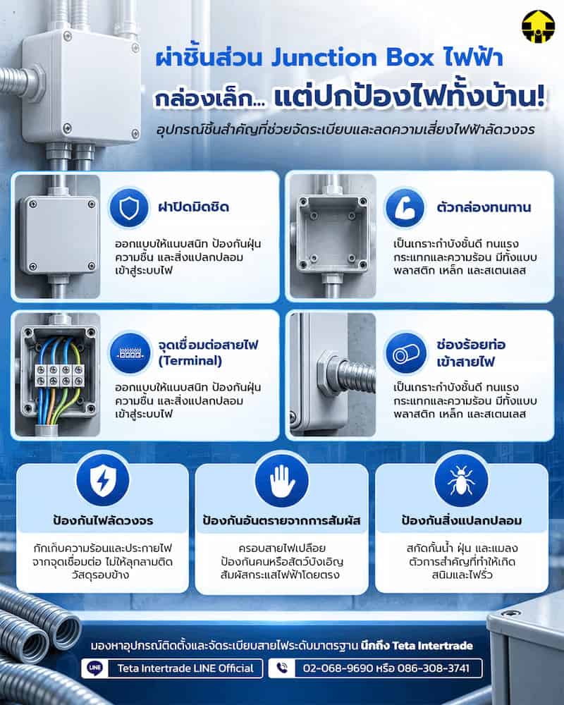 The components and functions of an electrical junction box that help prevent short circuits