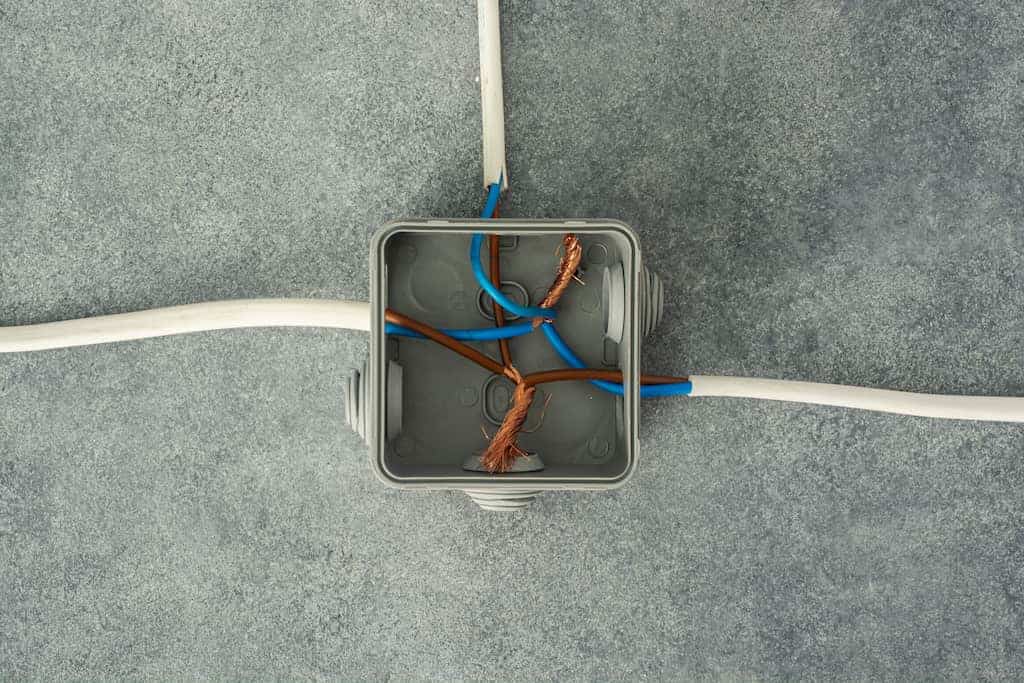 Wiring connection points inside an electrical junction box